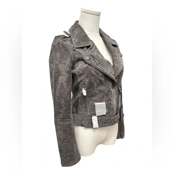 BLANK NYC Leather Suede Moto Jacket French Gray Dark Gray Accents Women XS NWT - Picture 5 of 13